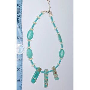 Handmade Sea Jasper focal Choker 15-inch blue, greens, & cream mix of materials!